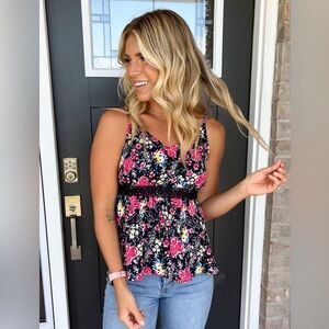 Black Floral Lace Peplum Top